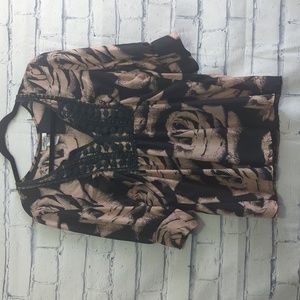 Ultra Pink Rose Print Sheer Blouse Top Women's Size Large